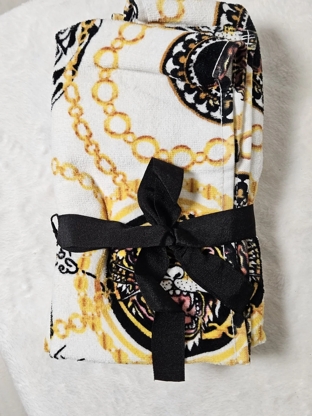 Ed Hardy 2 Pack Hand Towels Tiger Chain Tattoo Print Cotton 16x26 NWT